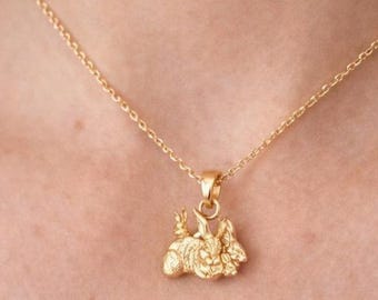 10K–14K Gold Rabbit Pendant 14x11mm | Solid Gold Animal Charm | Handmade Fine Jewelry Gift