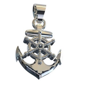 Mens Anchor Wheel Sterling Silver Pendant Charm Solid Silver