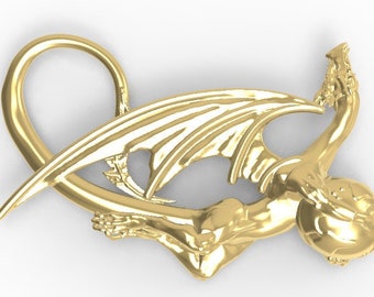 Real 14k yellow gold flying dragon pendant charm power, White gold, Rose gold Pendant