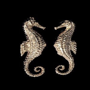 Yellow gold seahorse earrings. 10k 14k White Rose seahorse Stud earrings