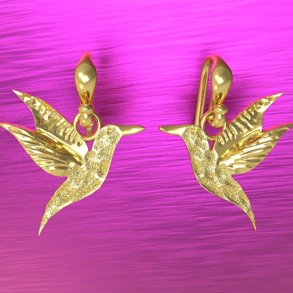 Solid 14k Gold Colibri Hummingbird Earrings 10k 14k Rose White Yellow Gold Bird Earring Etsy UK