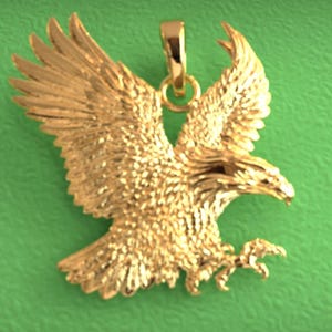 Solid Gold Flying Eagle Pendant: Wildlife Charm for Animal Lovers