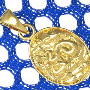 Solid 10K 14K Gold Snake Pendant Charm Oval Medallion
