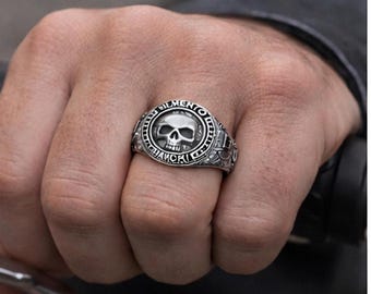 Anillo de calavera Memento Mori / Joyería gótica de motociclista en plata de ley 925