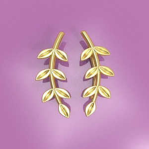 Solid 14k gold earrings leaves tiny dainty stud earrings, minimalist leaf earrings