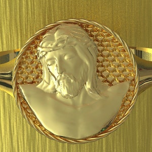 Solid Gold Jesus Face Signet Ring: 10k 14k Religious Jewelry