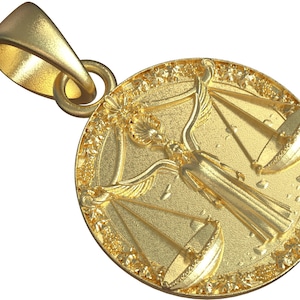 14k Gold Libra Zodiac Pendant Charm: Engraved Solid Gold