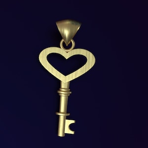 Solid Gold Heart Key Pendant Charm 10K 14K Yellow Rose White Gold Personalization Engraving