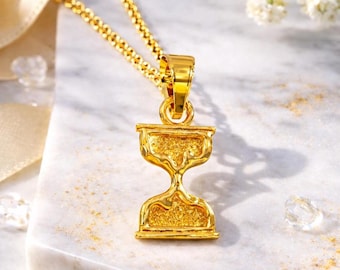 14k Solid Gold Hourglass Pendant - Time Charm