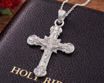 Sterling Silver 925 Crucifix Pendant: Detailed Vintage Style Jesus Cross Charm