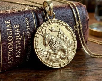 14k Gold Capricorn Zodiac Pendant Charm: Engraving Available