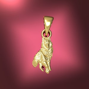 Solid 10K 14K Wolf Pendant Yellow, White, Rose Gold Full Body Wolf Charm