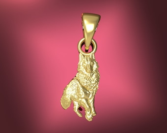 Solid 10K 14K Wolf Pendant Yellow, White, Rose Gold Full Body Wolf Charm