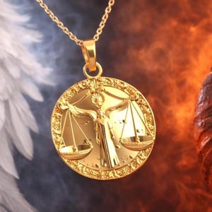 Libra Zodiac Scales Medallion Necklace, 10K 14K Solid Gold Pendant