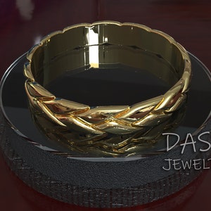 14k Gold Wedding Band: Solid Gold Leaves Ring