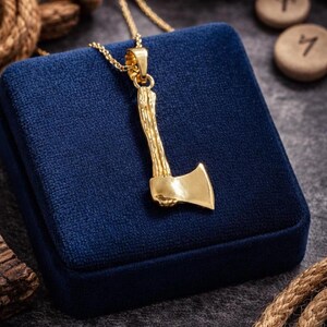 Solid Gold Viking Axe Pendant – Handmade 10k/14k Gold Necklace