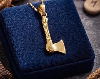 Solid Gold Viking Axe Pendant – Handmade 10k/14k Gold Necklace