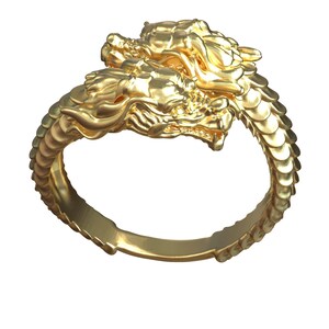 Solid Gold Dragon Ring. Adjustable Dragon Head Gold Band. Mens - Etsy