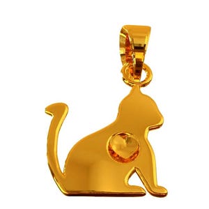 14k gold cat solid pendant cat with heart charm
