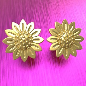 Solid Gold stud flower earrings 10k 14k rose white yellow gold