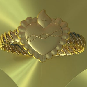 Solid New 10K or 14K Gold Jesus Sacred Heart With Cross Religious Ring Signet Men Women Children White, Yellow, Rose Gold