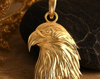 Solid Gold Eagle Head Pendant, Bird Charm for Men