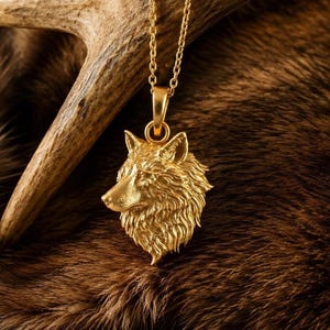 Massiv Gold Wolf Kopf Anhänger - 10K/14K Tier Schmuck