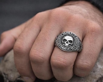 Anillo de calavera Memento Mori / Joyería gótica de motociclista en plata de ley 925