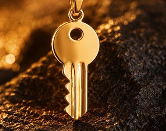 Solid 10k-14k Gold Key Pendant  Minimalis Symbolic Gift for Him or Her
