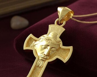 Gold Jesus Cross Pendant 10K 14K – Solid Gold Crucifix Necklace – Christian Faith Jewelry