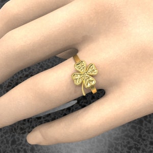 Solid 10k or 14k Gold Clover Ring Four Leaf yellow rose white gold band