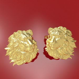 Massive 14k Gold Löwen Ohrringe. Rose Weiß Gelb Gold Löwenkopf Ohrstecker