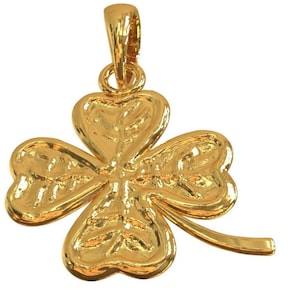 Solid 14k gold four leaf clover pendant