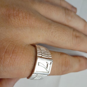 Heavy Sterling Silver Mens Initial Signet Ring: Watch Band Style