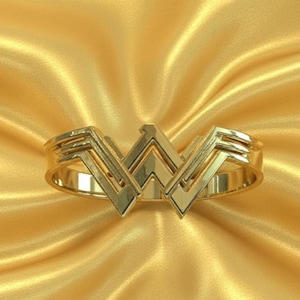 Massiver Goldring Geometrischer W-Ring - 10K 14K Statement Band