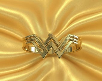 Solid Gold Geometric W Ring – 10K 14K Statement Band