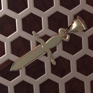 Solid 10K 14K Gold Gladiator Sword Pendant - power, protection, authority, strength, and courage symbol White, Yellow, Rose Gold