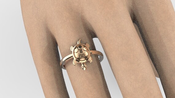 10k & 14k Gold Ring Good Luck Turtle Ring Band Fine Jewelry