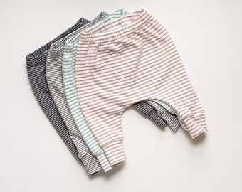 Striped Jersey Knit Infant Harem Style Pants//Charcoal/Gray/Sage Green/Mauve//Fall Baby Clothes//Toddler Clothes