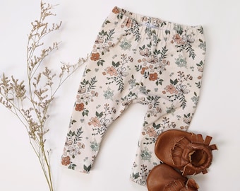 Earthtone Wildflower Baby Leggings: Jersey Knit Toddler Pants