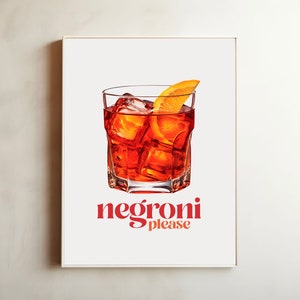 ネグローニ・プリーズ、バーカートアート、カラフルな印刷物、デジタルダウンロード、ジン、ミクソロジー、カクテル、ハッピーアワー、カンパリ、レトロ、ポスター、インスタントDIY
