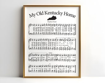 My Old Kentucky Home Music Sheet Printable, Kentucky Derby, Digital Download, Wall Art, Derby Decor, Framable Derby Art, Instant DIY