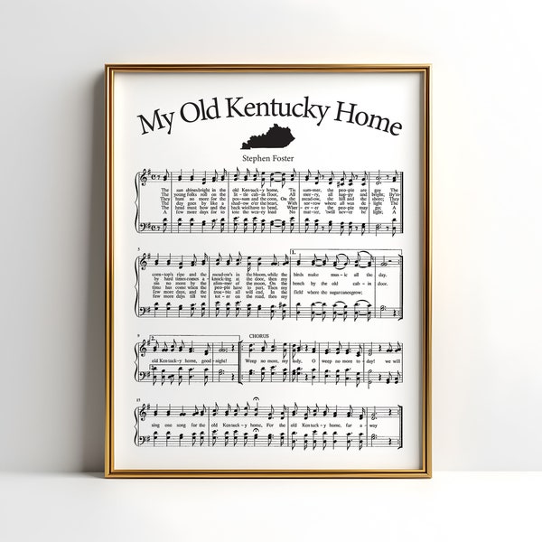 My Old Kentucky Home Music Sheet Printable, Kentucky Derby, Digital Download, Wall Art, Derby Decor, Framable Derby Art, Instant DIY