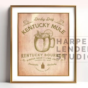 Kentucky Mule Vintage Printable Kentucky Derby Party Decor Wall Art DIY Digital Download Bourbon Whiskey Cocktail Louisville Bar Cart Canvas