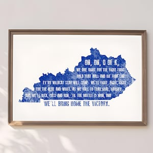 University of Kentucky Fight Song Printable Art Wildcat Football Bluegrass BBN On On U of K Fight College Lexington Grad Party Decor UK blue