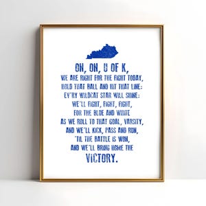 University of Kentucky Fight Song afdrukbare kunst Wildcat Football Bluegrass BBN On On U of K Fight College Lexington Grad Party UK Blue Decor