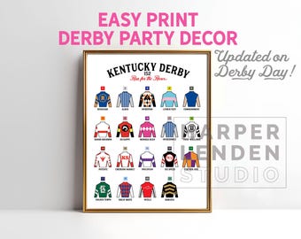 UPDATED 05.02.26 Easy Kentucky Derby 152 Leaderboard Horse Contenders Printable Jockey Silk Horse Roster Digital Wall Art Party Decor