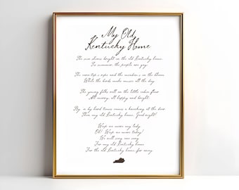 My Old Kentucky Home Handgeschriebene Songtexte Druckbare Kentucky Derby Digitaler Download Wandkunst Louisville Churchill Downs Derby Party Decor