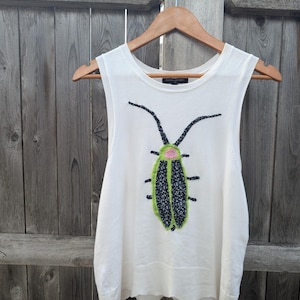 Tank - lightning bug - with fabric scraps - upcycled, thrifted