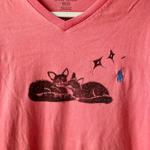 t shirt &quot;foxes&quot; handprinted block print